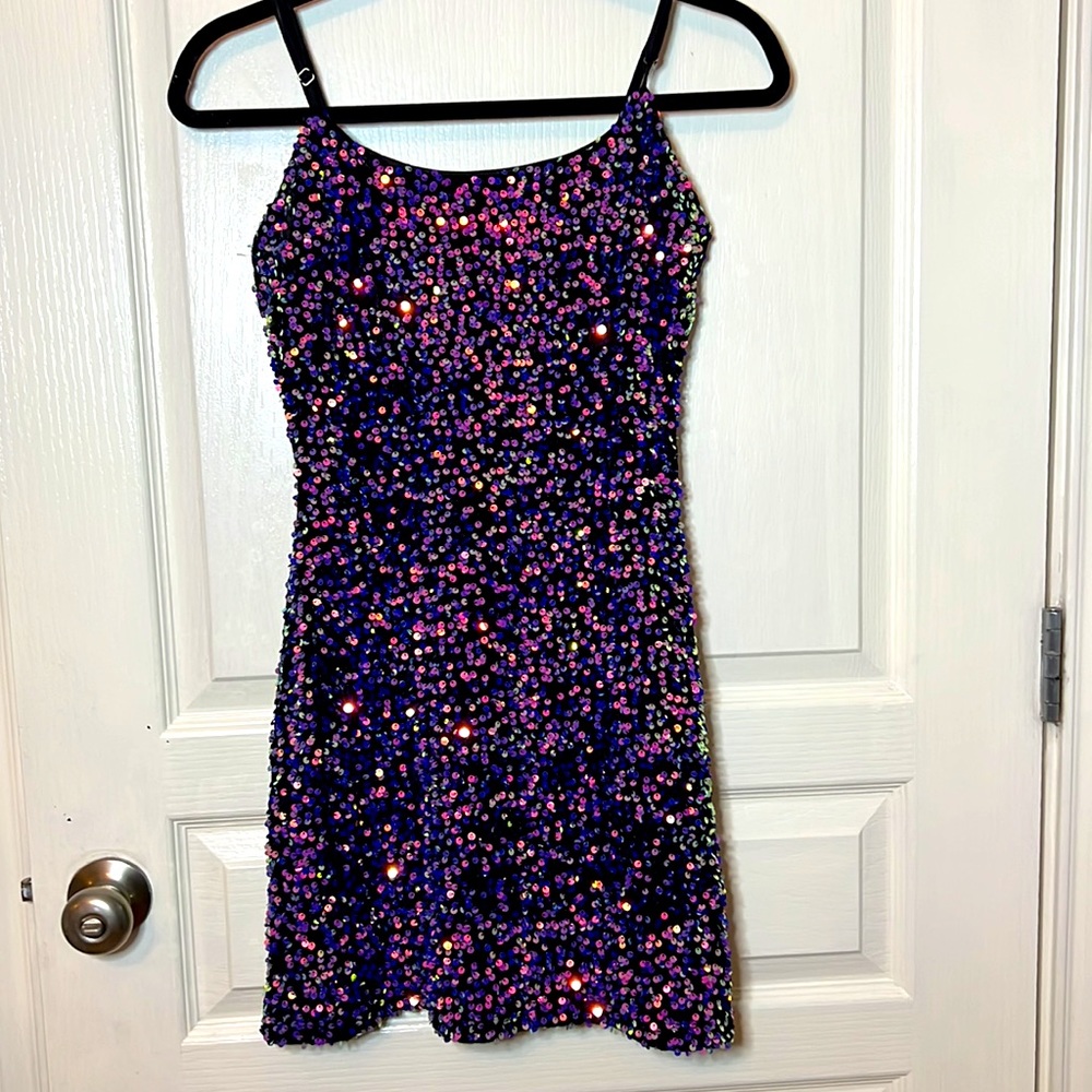 Black multi colored sequence mini dress. Super cute. Nordstrom XS